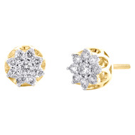 10K Yellow Gold Real Round Diamond Unisex 7mm Flower Star Stud Earrings 1/2 CT