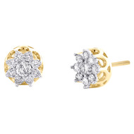 10K Yellow Gold Real Round Diamond Unisex 8mm Flower Star Stud Earrings 0.79 CT