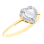 10K Yellow Gold Natural Diamond Women's Love Band Halo Double Heart Ring 0.12 CT