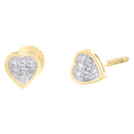 10K Yellow Gold Genuine Diamond Womens 5mm Love Mini Heart Stud Earrings 0.06 CT