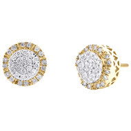 10K Yellow Gold Genuine Diamond 12mm Tiered Flower Halo Stud Earrings 0.78 CT