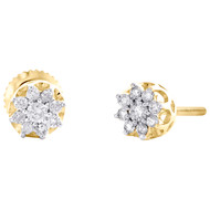 10K Yellow Gold Real Round Diamond Unisex 6mm Flower Star Stud Earrings 1/4 CT