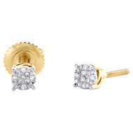 10K Yellow Gold Real Diamond Unisex 3.5mm 4 Prong Circle Stud Earrings 0.05 CT