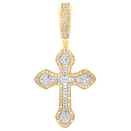 10K Yellow Gold Natural Diamond Men's Tiered Halo Pointed Cross Pendant 0.30 CT
