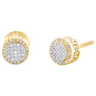 10K Yellow Gold Genuine Diamond 6mm 3D Greek Key Circle Stud Earrings 1/10 CT