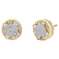 10K Two Tone Gold Diamond Unisex 10mm Round Halo Circle Stud Earrings 0.38 CT
