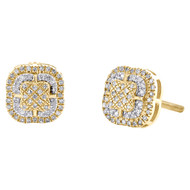 10K Yellow Gold Diamond 8mm Tiered Square 4 Leaf Clover Stud Earrings 0.14 CT