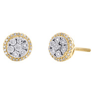 10K Yellow Gold Fanuk Diamond Unisex 7.5mm Tier Round Halo Stud Earrings 1/10 CT