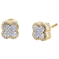 10K Yellow Gold Diamond 7mm Tiered Square 4 Leaf Clover Stud Earrings 0.17 CT