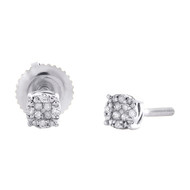 10K White Gold Genuine Diamond 4mm Round 4 Prong Circle Stud Earrings 0.06 CT