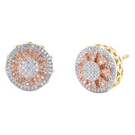 10K Tri-Color Gold Real Diamond 11mm Tiered Floral Circle Stud Earrings 0.26 CT