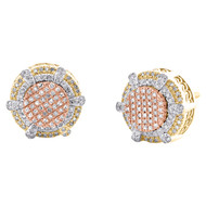 10K Tri-Color Gold Genuine Diamond 10.5mm Geometric Circle Stud Earrings 1/4 CT