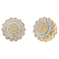 10K Two Tone Gold Real Diamond 12mm Tiered Floral Flower Stud Earrings 1/3 CT