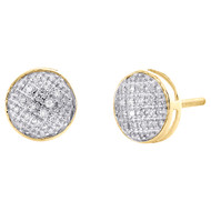 10K Yellow Gold Genuine Diamond Unisex 9mm Round Circle Stud Earrings 0.08 CT