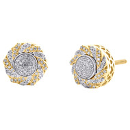 10K Two Tone Gold Real Diamond Unisex Spinning 9mm Spiral Stud Earrings 0.17 CT