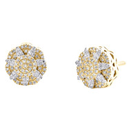 10K Two Tone Gold Genuine Diamond Unisex Floral 9mm Flower Stud Earrings 0.16 CT