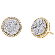 10K Two Tone Gold Real Diamond 10mm Tier Circles Geometric Stud Earrings 1/4 CT