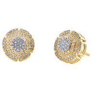 10K Two Tone Gold Real Diamond Unisex Flower 10mm Hexagon Stud Earrings 1/4 CT