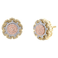 10K Tri-Color Gold Real Diamond 12mm Spoked Wheel Circle Stud Earrings 0.31 CT