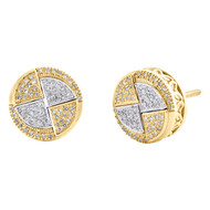 10K Two Tone Gold Diamond 10mm Spiral Pie Slice Geometric Stud Earrings 0.17 CT