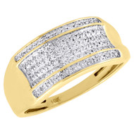 Diamond Wedding Band Mens 10K Yellow Gold Round Cut Pave Fashion Ring 0.14 Ct.
