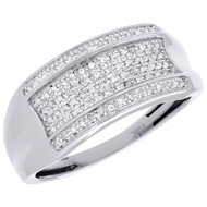Pave Diamond Wedding Band Mens 10K White Gold Round Cut Engagement Ring 0.14 Ct.