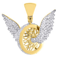 10K Yellow Gold Diamond Flying Tire Wheel Rim Wings Pendant Pave Charm 0.97 Ct.