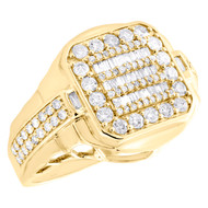 10K Yellow Gold Round & Baguette Diamond Statement Octagon Pinky Ring 1.50 CT.
