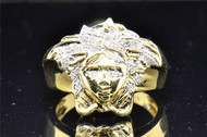 Mens .925 Sterling Silver Pave Genuine Diamond Medusa Head Pinky Ring .20 Ct.