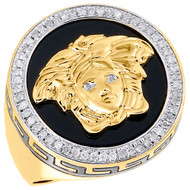 Mens .925 Sterling Silver Genuine Round Diamond & Onyx Pinky Ring Medusa 0.50 Ct