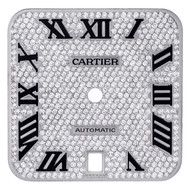 Custom Diamond Pave Dial to Fit Cartier De Santos 40mm White Metal Color Black Enamel Roman Numeral 2.50 CT.