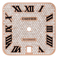 Custom Diamond Pave Dial to Fit Cartier De Santos 40mm Rose Metal Color Black Enamel Roman Numeral 2.50 CT.