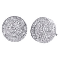 10K White Gold Genuine Diamond Circle Shape Studs 3D Pave Earrings 1.40 CT.