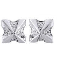 Diamond Earrings 10K White Gold Mens Round Cut Square Studs Screw-Back 0.22 Tcw.
