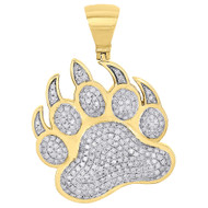 10K Yellow Gold Diamond Grizzly Brown Bear Paw Print Pendant 1.50" Charm 1.40 Ct