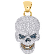 10K Yellow Gold Color Diamond Talking Skull Head Pendant 1.8" Pave Charm 3.17 CT