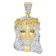 Diamond Mini Jesus Teardrop Pendant Sterling Silver Yellow Finish Charm 0.76 ct.