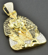 Black Diamond Mini Egyptian Pharaoh King Pendant 0.50 Ct. 10k Yellow Gold Charm