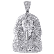 Diamond Egyptian Pharaoh King Tut Mens Pendant 925 Sterling Silver Charm 0.70 Ct