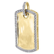 Diamond Dog Tag Pendant Mens 10K Yellow Gold Round Pave ID Charm 0.18 Tcw.