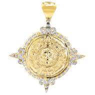 10K Yellow Gold Diamond Mayan Calendar Medallion Shield Pendant Charm 0.47 Ct.