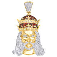 Diamond Royal Crown Jesus Pendant 10K Yellow Gold Round Created Ruby 0.90 Ct.