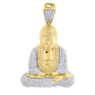 Diamond Meditation Buddha Pendant Mens 10K Yellow Gold Round Pave Charm 1 Tcw.