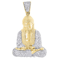 Mens Diamond Meditating Buddha Pendant .925 Sterling Silver Charm 0.95 Ct.