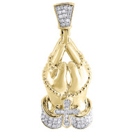 Diamond Praying Hands Pendant Mens .925 Sterling Silver Rosary Charm 0.26 ct.