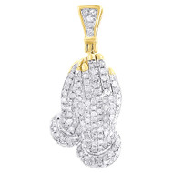 Diamond Praying Hands Pendant Mens .925 Sterling Silver Pave Charm 0.45 Ct.