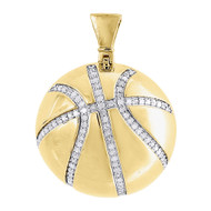 Diamond Basketball Pendant Sterling Silver Yellow Finish Sports Charm 0.55 Ct.