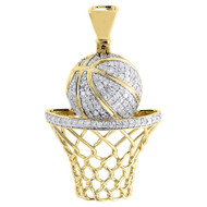 Diamond Basketball Pendant Mens 10K Yellow Gold Round Pave Hoop Charm 3/4 Tcw.