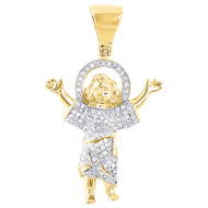 Diamond Baby Jesus Christ Pendant 10K Yellow Gold Round Cut Pave Charm 0.63 Ct.