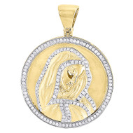 Diamond Mother Mary Pendant Mens .925 Sterling Silver Medallion Charm 0.92 Tcw